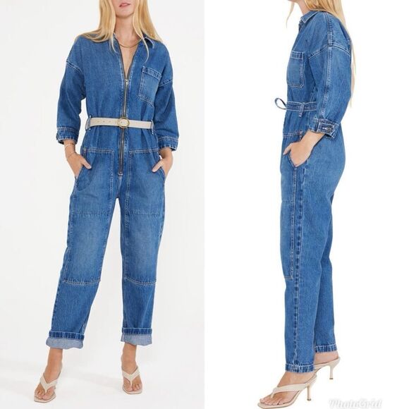 Revolve Free People Etica Zeta Zip Front Denim Jumpsuit - Picture 2 of 7